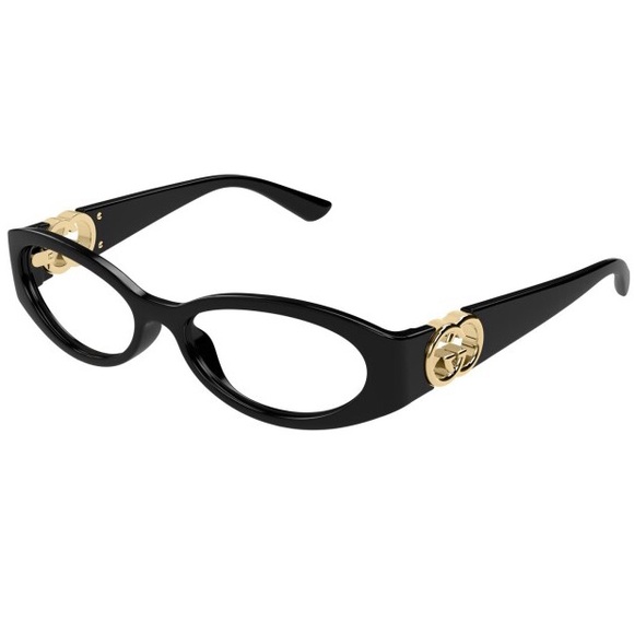 NEW GUCCI OVAL EYEGLASSES GUCCI GG1693O 001 BLACK GOLD CLEAR EYEWEAR - Picture 1 of 3